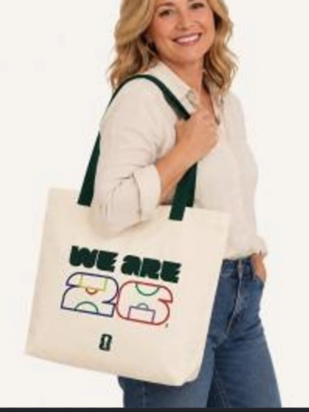 NWT Official FIFA "WE ARE 26" World Cup Canvas Tote Bag Cream with Green Handles